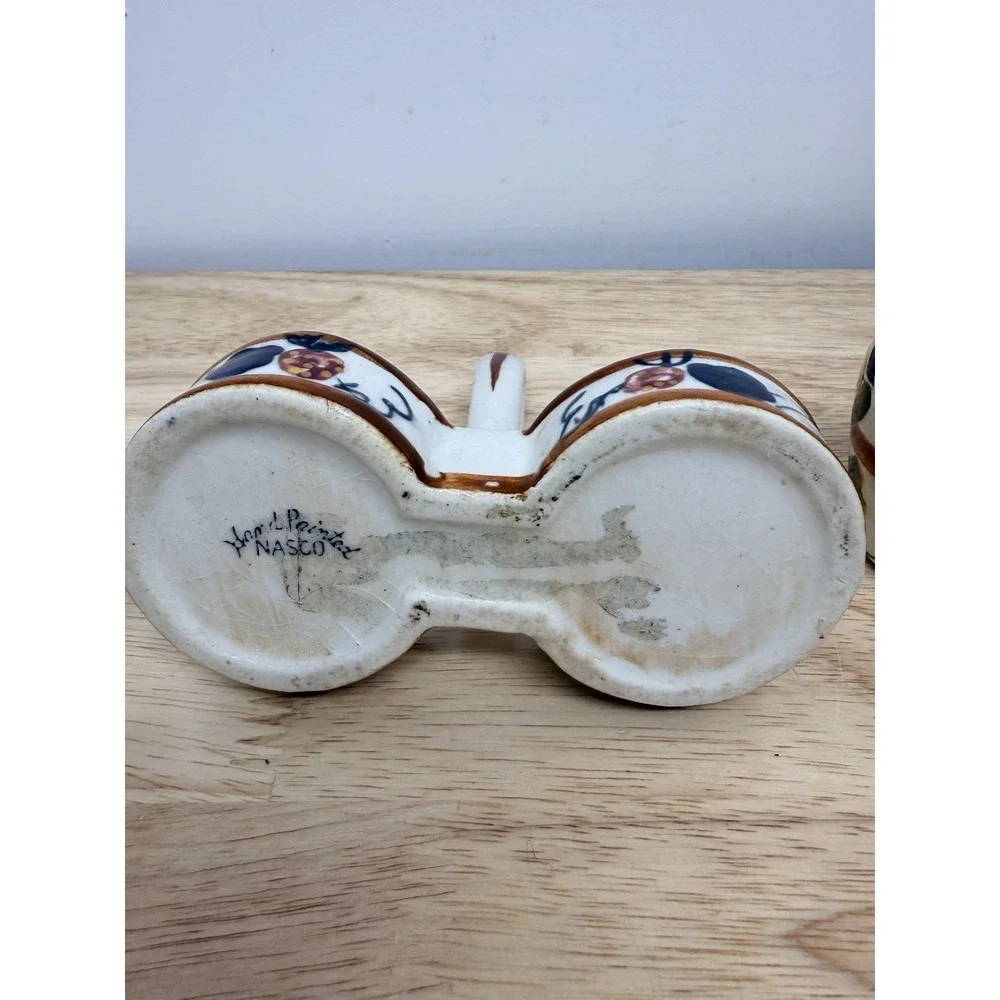 Vintage 60s NASCO Japan‎ Hand Painted Ceramic Salt & Pepper Shakers Caddy #16